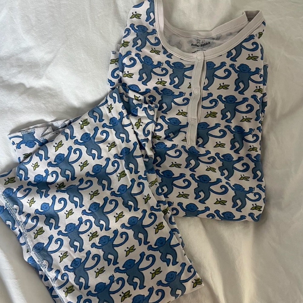 Blue Monkey Print Roller Rabbit Pajamas